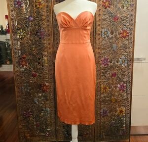 David Meister Strapless Corset Satin Midi Dress Coral Womens Size 6